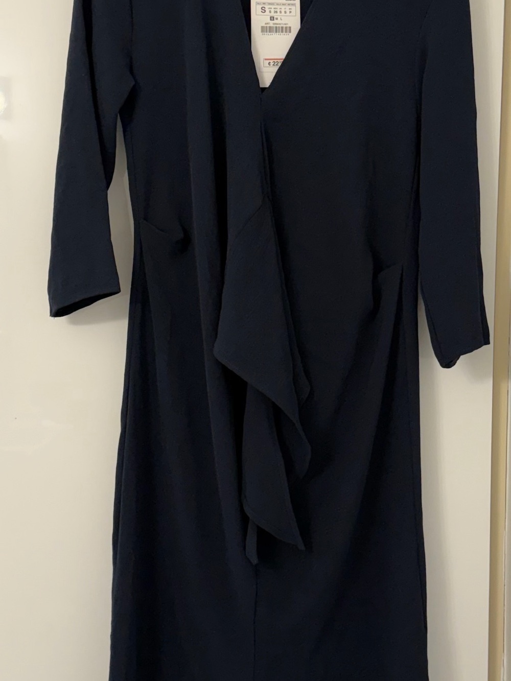 Zara Navy Long-Sleeve Draped Wrap Dress